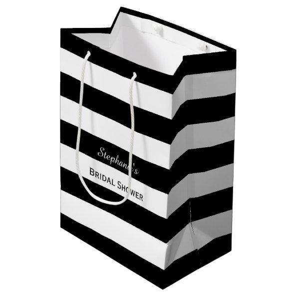 Black and White Striped Bridal Shower Medium Gift Bag