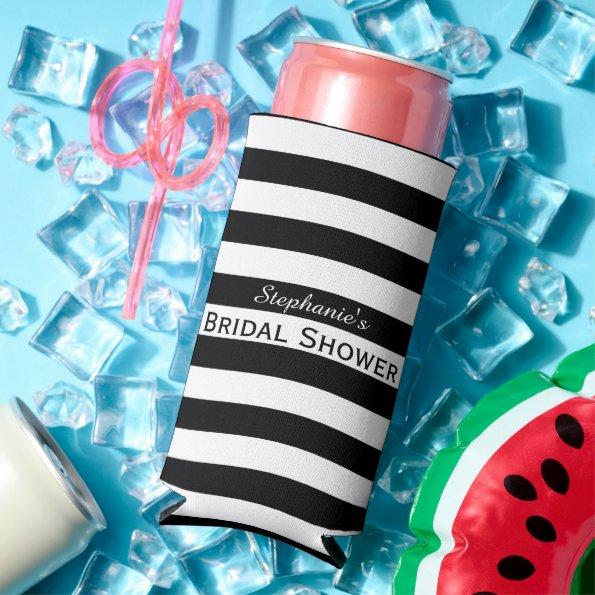 Black and White Striped Bridal Shower Seltzer Can Cooler