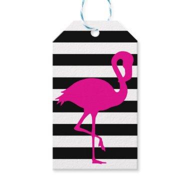 Black and White Striped Pink Flamingo Gift Tags