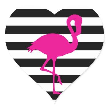 Black and White Striped Pink Flamingo Heart Sticker