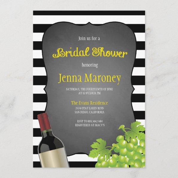 Black and White Stripes Wine Grapes Bridal Shower Invitations