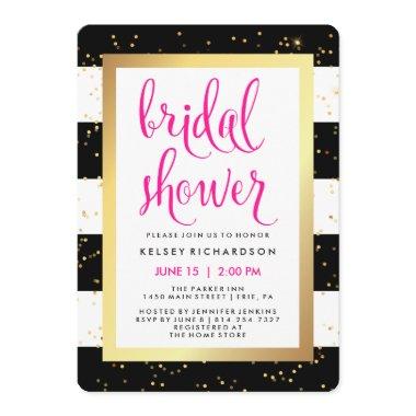 Black and White Stripes with Gold Bridal Shower Invitations