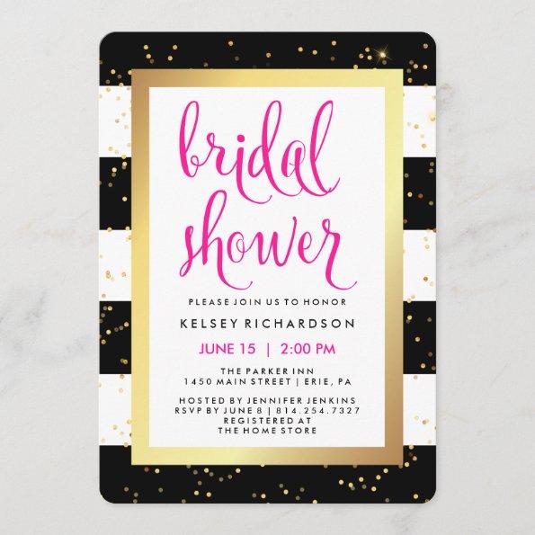 Black and White Stripes with Gold Bridal Shower Invitations
