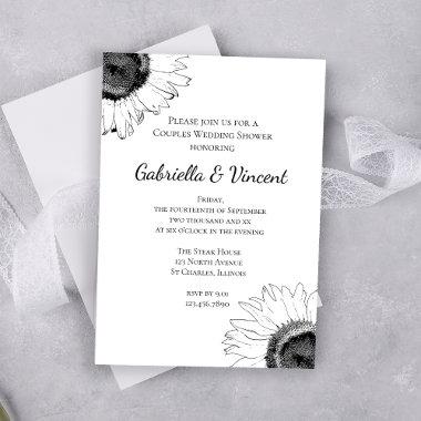 Black and White Sunflower Couples Wedding Shower Invitations
