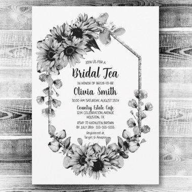 Black and White Sunflower Floral Bridal Tea Invitations