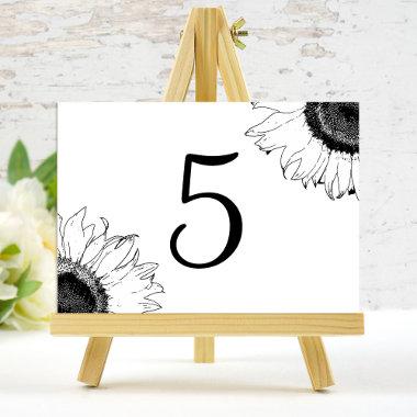 Black and White Sunflower Table Numbers