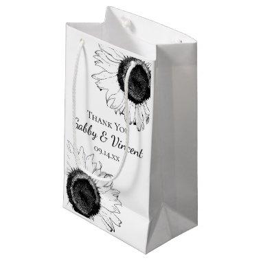 Black and White Sunflowers Thank You Wedding Small Gift Bag