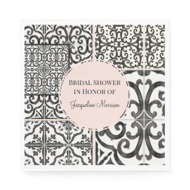 Black and White Tile Pattern Southwest Blush Pink Napkins