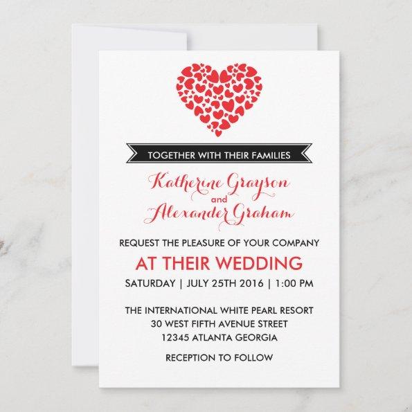 Black and White Wedding Invitations with Red Heart