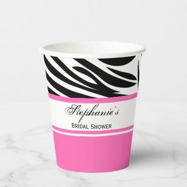 Black and White Zebra Print and Hot Pink Bridal Paper Cups
