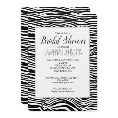 Black and White Zebra Print Bridal Shower Invitations