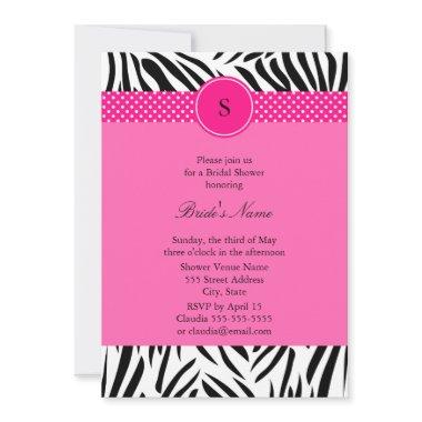 Black and White Zebra with Hot Pink Bridal Shower Invitations