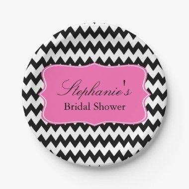 Black and White Zigzag with Hot Pink Bridal Shower Paper Plates
