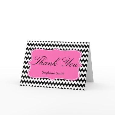 Black and White Zigzag with Hot Pink  Thank You