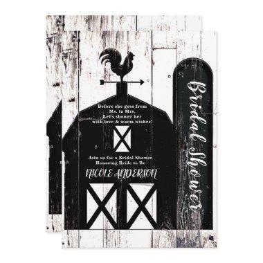 Black Barn White Wood Rustic Country Bridal Shower Invitations