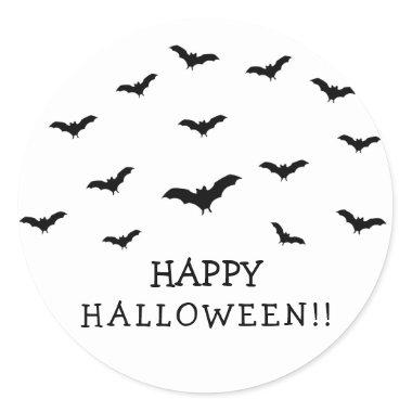 Black Bats & White Cute Halloween Party Chic Classic Round Sticker
