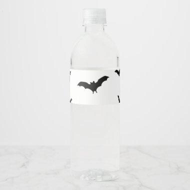 Black Bats & White Cute Halloween Party Chic Water Bottle Label