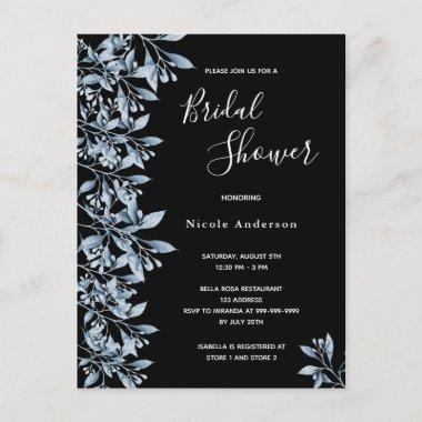Black blue botanical Bridal Shower invitation PostInvitations