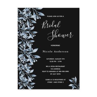 Black blue botanical Bridal Shower invitation PostInvitations