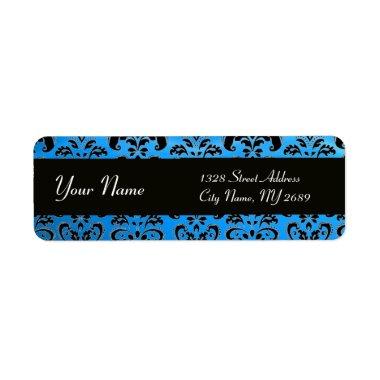 BLACK BLUE DAMASK LABEL