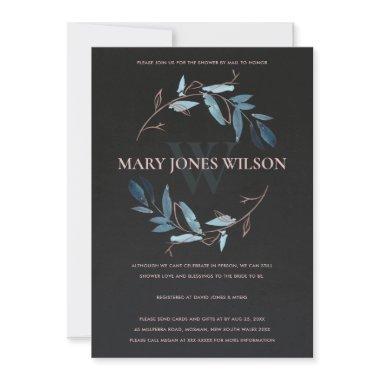 BLACK BLUE PINK FOLIAGE WREATH SHOWER BY MAIL Invitations