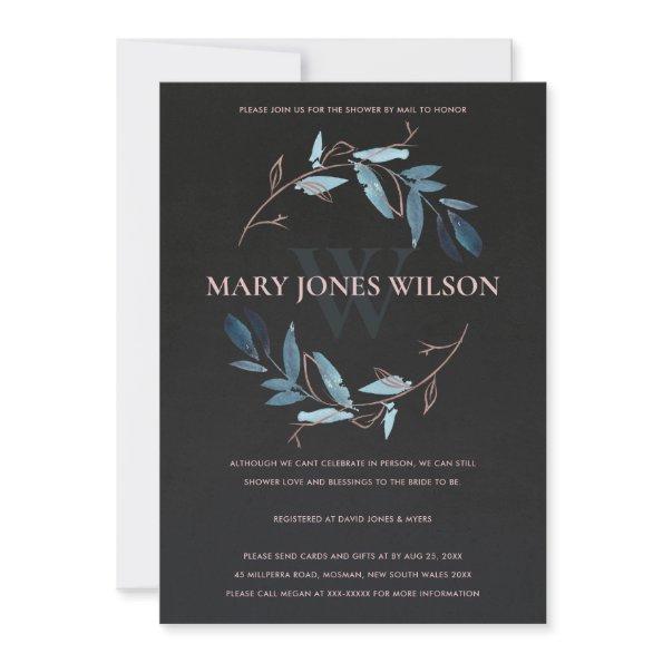 BLACK BLUE PINK FOLIAGE WREATH SHOWER BY MAIL