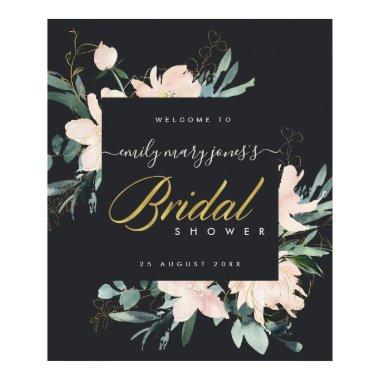 BLACK BLUSH FLORA WATERCOLOR BRIDAL SHOWER WELCOME POSTER