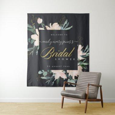 BLACK BLUSH FLORA WATERCOLOR BRIDAL SHOWER WELCOME TAPESTRY
