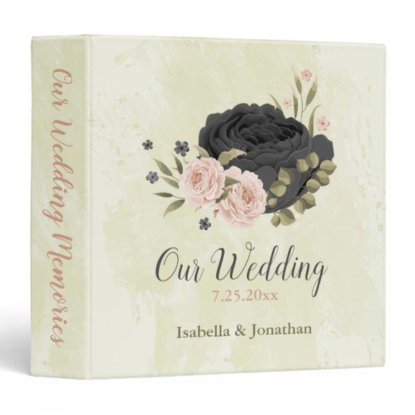 black blush pink flowers wedding photo album 3 ring binder