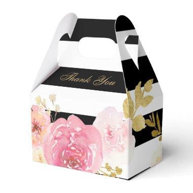 Black Blush Pink Gold Watercolor Floral Wedding Favor Boxes