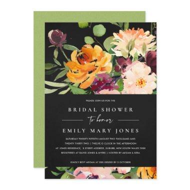 BLACK BLUSH YELLOW ORANGE FLORAL BRIDAL SHOWER Invitations