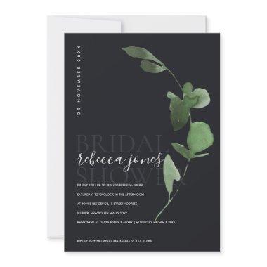 BLACK BOHO EUCALYPTUS FOLIAGE BRIDAL SHOWER INVITE