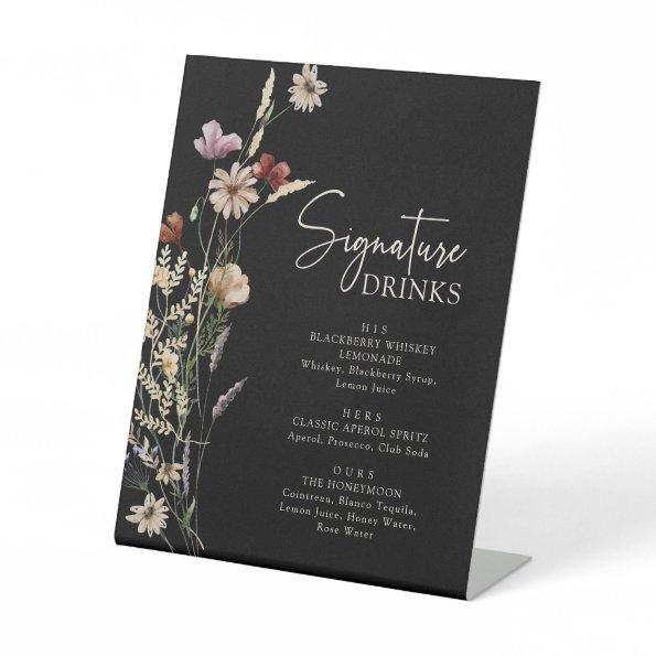 Black Boho Signature Drinks Pedestal Sign