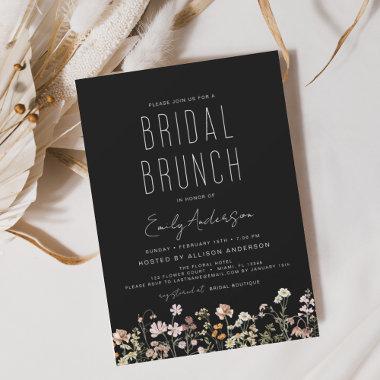 Black Boho Wildflower Bridal Brunch Shower Invitations