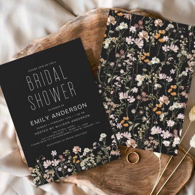 Black Boho Wildflower Bridal Shower Elegant Invitations