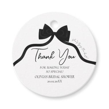 Black bow she's tying the knot  favor tags
