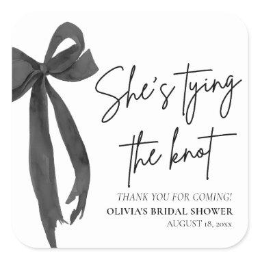 Black Bow She's Tying the Knot  Square Sticker