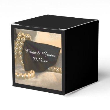 Black Bow Tie and White Pearls Wedding Favor Box