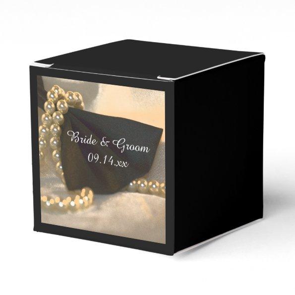 Black Bow Tie and White Pearls Wedding Favor Box