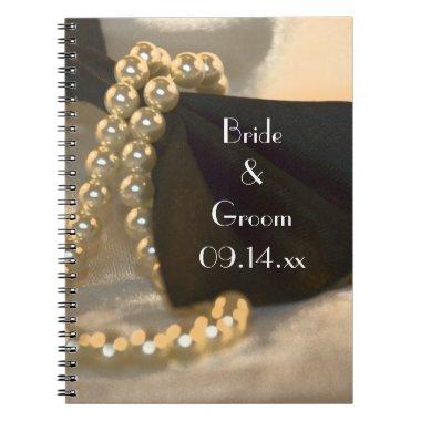 Black Bow Tie and White Pearls Wedding Notebook