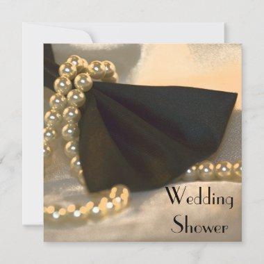 Black Bow Tie White Pearls Couples Wedding Shower Invitations