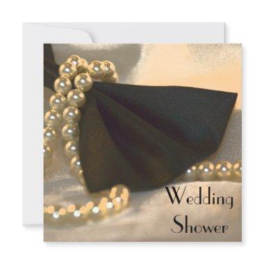 Black Bow Tie White Pearls Couples Wedding Shower Invitations