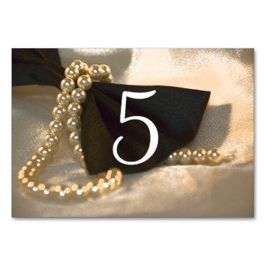 Black Bow Tie White Pearls Wedding Table Numbers