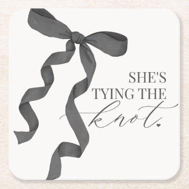Black Bow Tying the Knot  Decor Square Paper Coaster