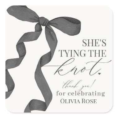 Black Bow Tying the Knot  Party Favor Square Sticker