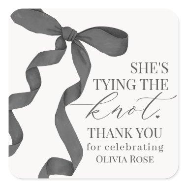 Black Bow Tying the Knot  Party Favor Square Sticker