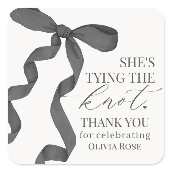 Black Bow Tying the Knot  Party Favor Square Sticker