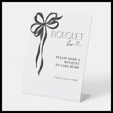 Black Bow Watercolor  Bouquet Bar Pedestal Sign