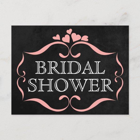 Black Bridal Shower Chalkboard Pink Hearts Invitation PostInvitations