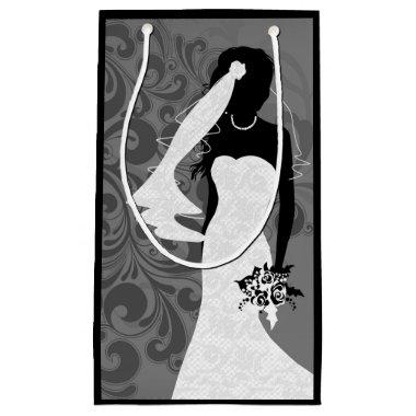 Black Bride Silhouette in a White Wedding Dress Small Gift Bag